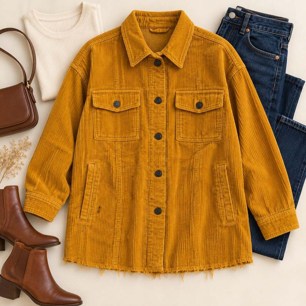 Zara Mustard Yellow Corduroy Oversized Shacket Jacket Small